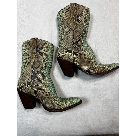 OLD GRINGO RARE Python Skin Western Cowgirl Boots Aqua Mint Green 8.5B Baroque - Picture 5 of 12